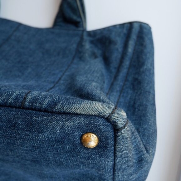 Authentic Preowned Prada Navy Denim Canapa Tote Bag - Picture 3 of 16